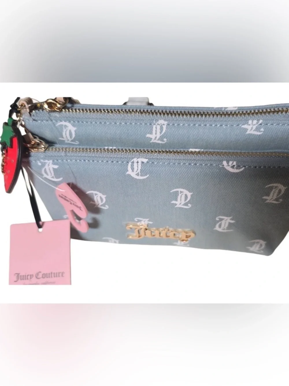 NWT Juicy Couture Denim Days Wallet in Lt Washed Denim/White